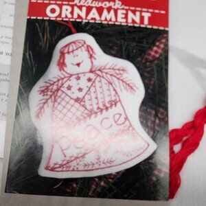 Embroidery Angel Ornament Kit Redwork Peace 4x8"